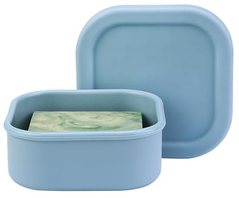 TITATI Reise-Seifenbehälter, quadratischer Seifenbehälter für Dr. Squatch, Silikon-Seifenhalter mit Ablaufschale, tragbarer Reise-Seifenbehälter für Dusche, Reisen, Camping, Fitnessstudio (Graublau)