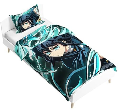Zhongkaihua Tokitou Muichirou Bettwäsche-Set, 2-teilig, enthält doppelseitigen 3D-Anime-Druck, wendbarer Bettbezug und Kissenbezug, 135 x 200 cm, Einzel-Bettwäsche-Set, mehrfarbig