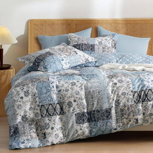 PHF Ultraweiches Bettwäsche-Set mit Blumenmuster, Queen-Size-Größe, bedrucktes Boho-Bettwäsche-Set, 3-teilig, bequem, wendbar, Paisley-Muster, Bettbezug-Set mit 2 Kissenbezügen, Reißverschluss und 8