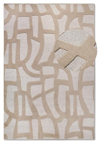 Villeroy & Boch Kurzflor Teppich Therese – Moderner Wohnzimmerteppich, Hoch-Tief Effekt, Modernes Muster für Wohnzimmer, Schlafzimmer, Esszimmer – Creme, 160x230cm