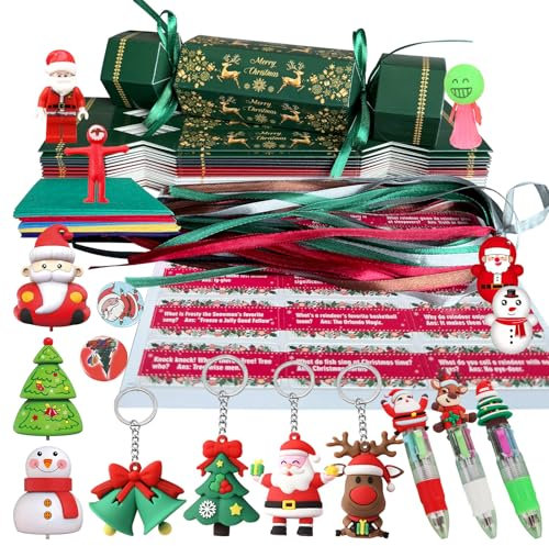 Confezione da 15 cracker natalizi, kit fai da te, cracker natalizi sfusi, scatole di carta per caramelle e caramelle, decorazioni con cappello, biglietti per indovinelli, senza scatto