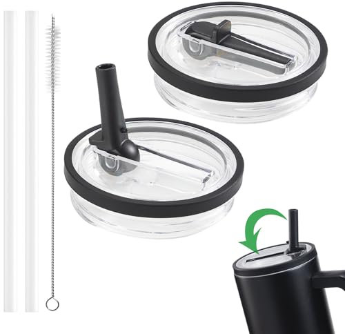 2 tapas de repuesto para vasos de 40 oz para accesorios Stanley, reutilizables, a prueba de fugas, tapa a prueba de vuelco, taza con tapa de repuesto, accesorios Stanley Cup (negro)