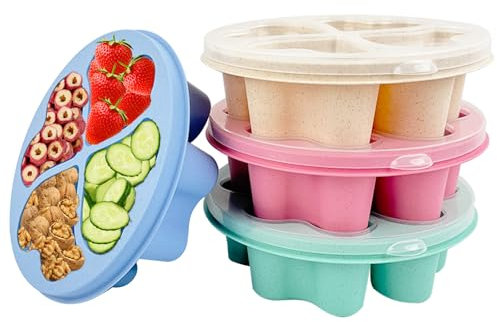TAIXING 4 Pack Snack Containers - Reusable Snack Box with Compartments - 4 Compartments Bento Meal Prep Lunch Containers for Kids Adults for School Work Picnic Travel(Green/Blue/Pink/Beige)