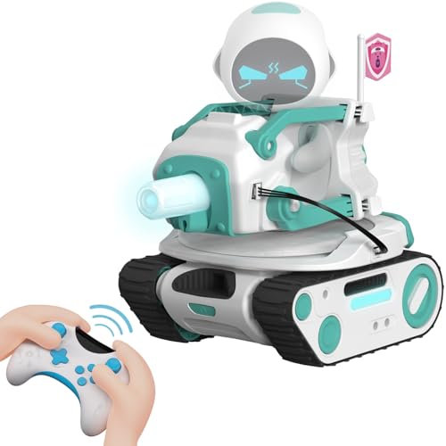 Panxer+Maticontroller - Tanque RC Eilik Robots azul/rosa/DQ/Plata, juguete oruga con luces LED y control remoto 2.4 GHz, modo individual/multijugador