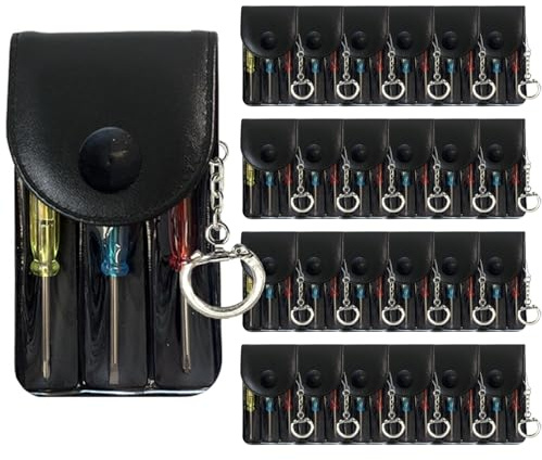 Bulk Pack Mini Screwdriver Keychain Set – 24 Sets of Handy 3-Piece Screwdrivers in a Snap-Closure Pouch with Hook, Perfect for Men, Tool Party Favors, Christmas Gifts, and Birthday Presents