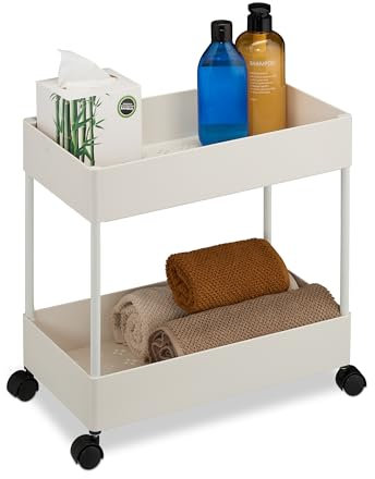 Relaxdays Carrito Auxiliar Ruedas, Carro Cocina 2 Niveles, Camarera, Verdulero, Baño y Oficina, 38x39,5x21,5 cm, Blanco