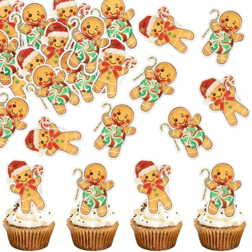 Blumomon 40pcs Comestible Gingerbread Christmas Cake Decoration Gingerbread Christmas Cake Decoration Selected Christmas Gingerbread Christmas Theme Birthday Party Baby Shower Cake Decoration Supplies