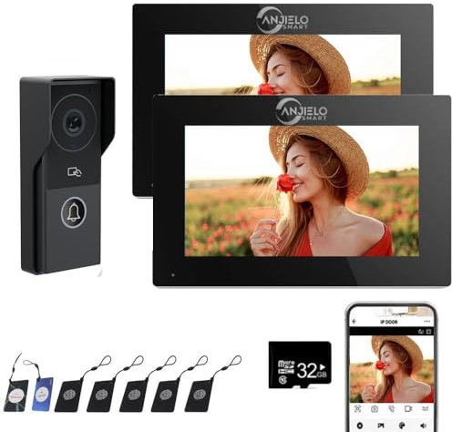 Interphone video sans fil,Visiophone Filaire 4 Fils,Interphone Vidéo WiFi au smartphone,Écran tactile de 7 pouces,Déverrouiller,Audio 2 voies,vision nocturn (1 unité extérieure + 2 unité intérieure)