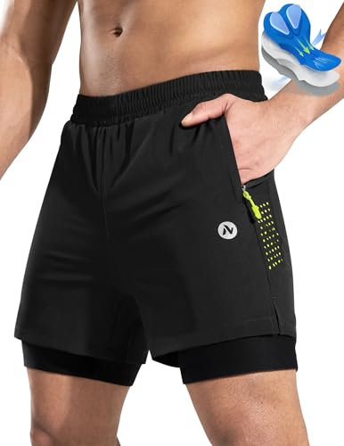 Nepest Mountainbike Hose Herren Kurz MTB Shorts Gel Bike Shorts Herren Tasche Radlerhose Fahrradhose Schwarz/Grün,L