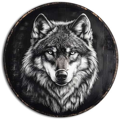 DRO Design - Wolfs-Kopf Bilder 40cm Rund - Kunst-Druck auf 6mm HDF - Rund Wohnzimmer Deko Modern Wandbild Foto auf Leinwand Bild Schlafzimmer Room Decor Geschenke Kunstdruck Maritim