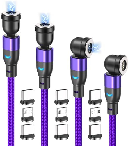 Cavo di ricarica magnetico a 5 pin 540° (4 pezzi, 1 M+1 M+2 M+2 M), caricatore magnetico 3 in 1, cavo di ricarica e trasferimento dati da 18 W, compatibile con tipo C, micro USB, altri prodotti