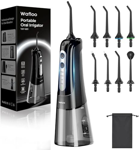 Hydropulseur Dentaire, avec 8 Embouts Jet, Réservoir 300ML, Irrigateur Oral Portable avec 4 Modes, Étanchéité IPX7, Rechargeable, Nettoyage Dentaire pour Adultes à Domicile et en Voyage