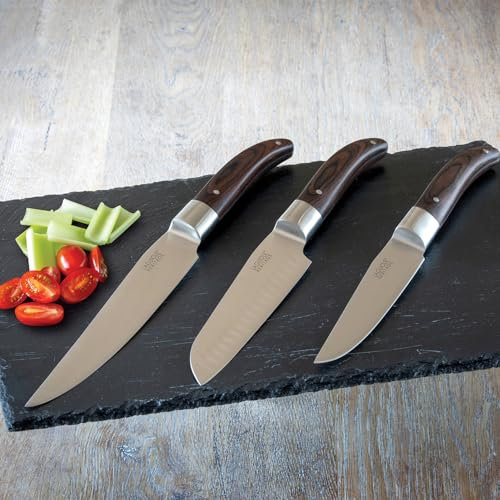 LAGUIOLE HERITAGE Set de couteaux de cuisine 3 pièces | Couteaux de chef de haute qualité avec manche en bois de Pakka & lame en acier inoxydable | Set de couteaux professionnels pour la cuisine