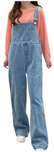 RuFengz Latzhose Damen Arbeitshose Jeans Oversize Overalls Jumpsuit Arbeitslatzhose Lang Blau Wide Leg Sommerhose Stretch Arbeitsoverall Damen-Latzhose Träger mit Taschen Jeanshose