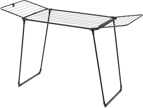 Brabantia HangOn Drying Rack, 18 metres (Matt Black), Large Capacity Clothes Drying Rack for Up to One Full Machine Load, Foldable Laundry Stand for Large and Small Items, No Pegs Needed