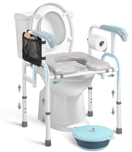 Toilet Seat Riser for Seniors with Extended Forward Handle, 500 LBS Raised Toilet seat with Handles Pail, Toilet Riser with Handles&Commode Pail, Bedside Commode for Seniors for Elderly,Pregnant