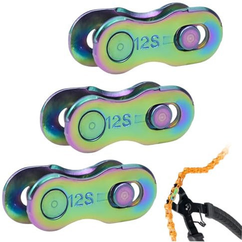 XEPWOLU 12 Speed Power Lock Kettenglieder(3-Paar), Einheitsgröße, Stahl Fahrrad Kettenverschluss 12-Gang-Kette Fehlende Verbindungsglieder Teile Kettenschloss