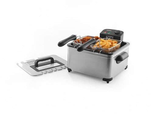 Progress Friteuse 5 L, 2000 W, 150-190 °C | 2 paniers 2,5 L ou 1 panier 5 L, couvercle hublot, pièces antiadhésives amovibles, voyants, poignée froide