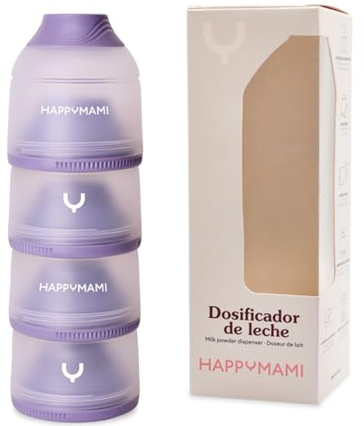 Happymami, Milchpulver-Portionierer oder Getreidedosierer, 4 tragbare Fächer mit je 360 ml, leicht zu transportieren, einfache Öffnung (Seidiges Violett)
