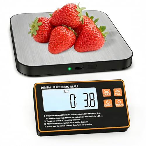 VOBOR Bilancia Cucina Digitale Divisa con Display LCD Separato Magnetico, 15kg/1g Alta Precisione, 7 Unità Funzione Tara, Acciaio Inossidabile, Pesa Cucina per Casa Cibo, Pasticceria