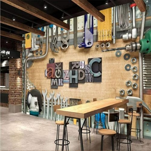 XLMING Retro Decorative Metal Mechanical Repair Tools 3D Wallpaper Silky Texture Home Study Office Grey Dining Room Sofa Bedroom Living Room TV Backdrop-350cm×256cm