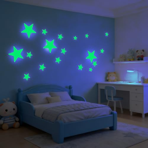 TMZELOA 30 Leuchtsterne Selbstklebend in 3 Größen für Kinderzimmer, leuchtende Stern Aufkleber für Wand und Decke aus PET, große Sterne leuchtend selbstklebend für Schlafzimmer Deko