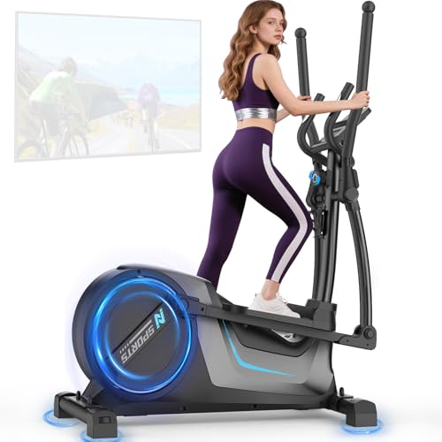 Neezee Bicicleta Eliptica 3 en 1, 16 Niveles de Resistencia, Volante 8kg | Bicicleta Elíptica Silenciosa con Zancada 42cm, Peso Máx 150kg, Sensores de Pulso, Pantalla LCD, Soporte para Móvil y Tablet