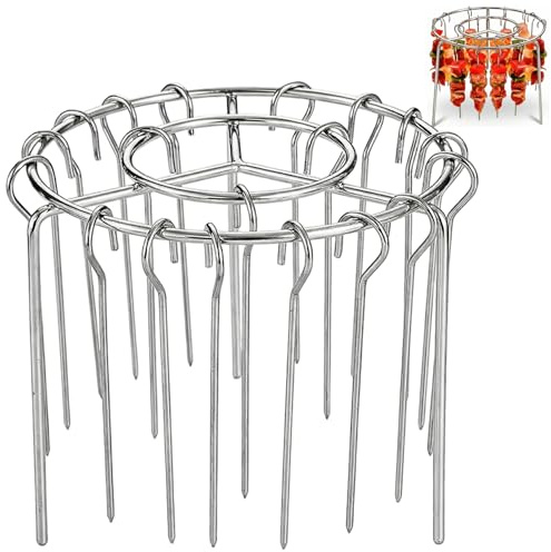 Brochettes de barbecue, support à brochettes pour friteuse à air, support kebab en acier inoxydable avec de viande rondes et verticales, ustensiles cuisine pour dîners famille ou b