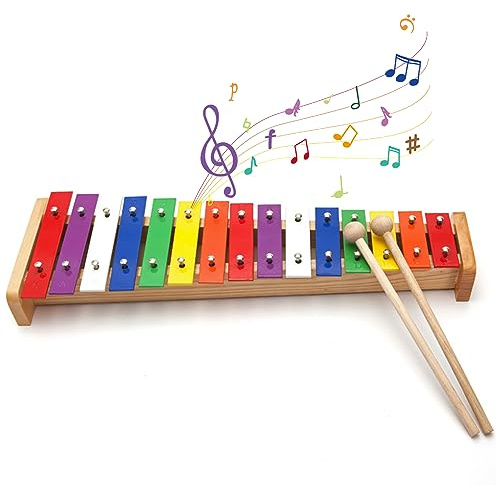 Aramox 15-Noten-Xylophon, Bunte Metallstäbe, Lern-Xylophon für Kinder mit Rhythmusentwicklung für Kleinkinder