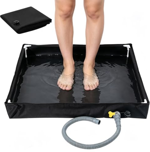 Plato de ducha para camping, 80 x 80 x 10 cm, base de ducha plegable, bañera de ducha portátil con manguera de drenaje, base de tienda de ducha, toldo base para exterior, tienda de ducha interior
