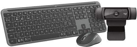 Logitech MK950 Signature Slim Wireless Keyboard and Mouse Combo, Sleek Design, Bluetooth, QWERTY UK +C920 HD Pro Webcam, Full HD 1080p/30fps Video Calling, Clear Stereo Audio, HD Light Correction