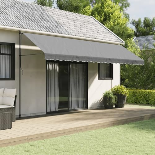 Runheo Tenda da sole a righe antracite, 5 m, 100% poliestere con rivestimento in poliuretano, resistente ai raggi UV, impermeabile, su misura per tenda da sole con braccio articolato, ideale come
