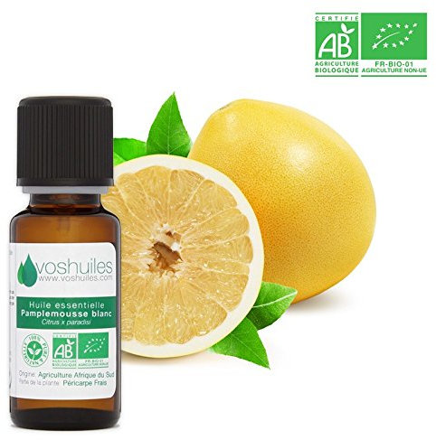 Voshuiles - Huile Essentielle Pamplemousse Blanc Bio 5ml - Apaisante - Soulage la Fatigue - Idéale pour Diffuseur - Huiles Essentielles de Qualité - 100% Pure et Naturelle - HEBBD et Certifiée ECOCERT
