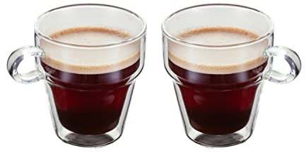 Judge Double Walled Glass Coffee Handled Mugs, Set of 2, 200ml - Vacuum Insulated, Handcrafted Artisan - Strong & Heat Resistant