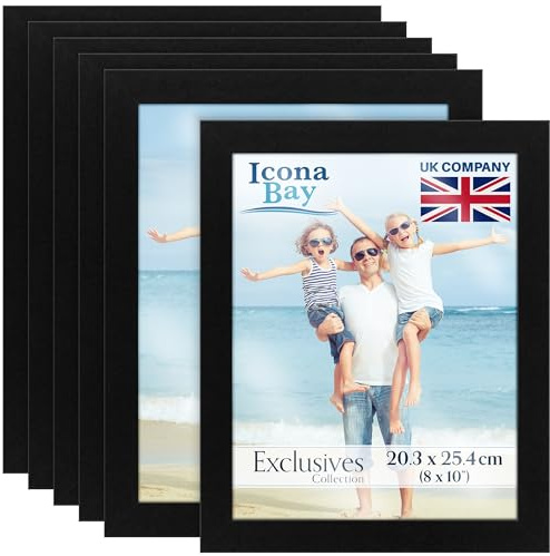 Icona Bay - 10x8 Picture Frames - Black, 6 Pack - Sturdy Engineered Wood Photo Frames 10 x 8 - Sleek Design, Table Top or Wall Mount - Exclusives Collection