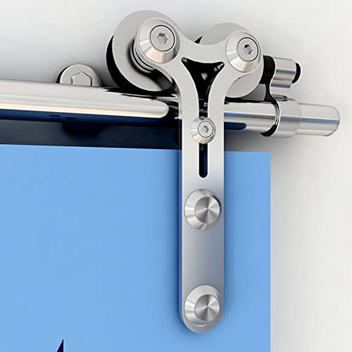 5FT(152cm) Acciaio Binario per Porta Scorrevole Kit Accessori per Porta Scorrevoli Singola di Legno, Kit per porta soffietto Esterno Muro