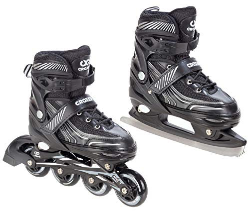 CROXER Optima 2in1 Schlittschuhe Inline Skates Inliner für Kinder Erwachsene verstellbar (Black, 35-38 (21cm-23cm))