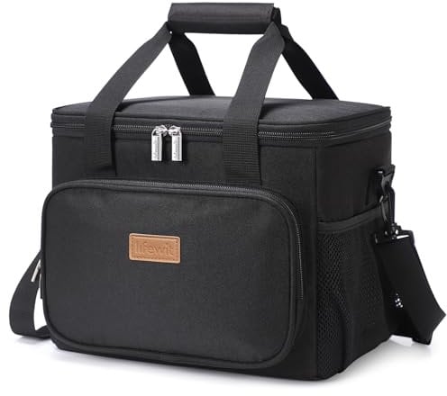 Lifewit Bolsa Termica Porta Alimentos 15L(24 Latas), Bolso Comida Trabajo Hombre y Mujer, Lunch Bag para Lonchera, Pequeña Bolsas Nevera Portatil para Playa, Viaje, Work, Negro