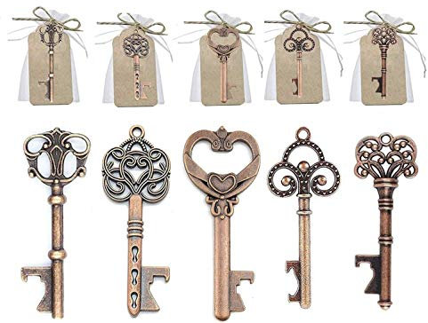 50 pcs Llave Abrebotellas para Decoración de Bolsas de Recuerdos de Boda, Estilo Vintage,5 Estilos