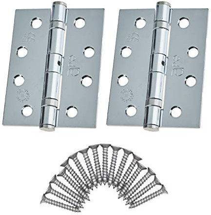 Door Hinges 4 102mm Ball Bearing 1 Pair Pack [2 Hinges & Screws] Polished Chrome