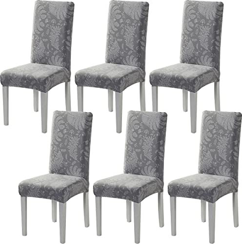 HZDHCLH Stuhlhussen 4er Set Stuhlbezüge Stretch abnehmbar, waschbar, Esszimmerstuhl-Schutzsitz für Hotel Restaurant Küche Hochzeitsfeier(Blattmuster/6 Stück)