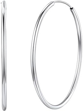 Silvora Creolen Silber 925 Groß 50MM Sterling Ohrringe Silber 925 Creolen Hypoallergen Kreolen Hoop Earrings für Damen Fauen Mädchen