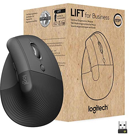 Logitech Lift for Business, Souris Ergonomique Verticale, sans Fil, Bluetooth ou Logi Bolt USB sécurisé, clics Silencieux, certifiée dans Le Monde Entier, Windows/Mac/Chrome/Linux - Graphite