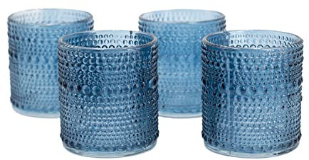 Creativery Teelichtgläser 7x8 cm 4 Stück Teelichthalter Glas Farbauswahl: dunkelblau/Navy 370