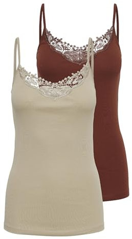 ONLY ONLKIRA Life Lace Singlet 2PACK Noos Top, Henné/Pack : Henna/Humus, S Femme