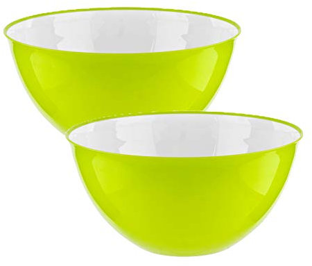 Homeshopa Large Salad Bowl Set of 2, Unbreakable & Lightweight Reusable Plastic Serving Bowls, Microwave, Dishwasher & Freezer Safe, BPA Free Kitchen Tableware Big Mixing Bowls, 25 cm (Green & Green)