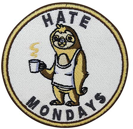 Finally Home Hate Mondays Faultier Patch zum Aufbügeln | Tiere Patches, Witzige Bügelflicken, Arbeit Flicken, Lustige Aufnäher
