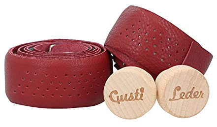 Gusti Echtleder Lenkerband Fahrrad - Fausto C. 80 cm Griffband Griff Bartape Fahrradzubehör Rennrad inkl Korken Lederband Lenker Rot