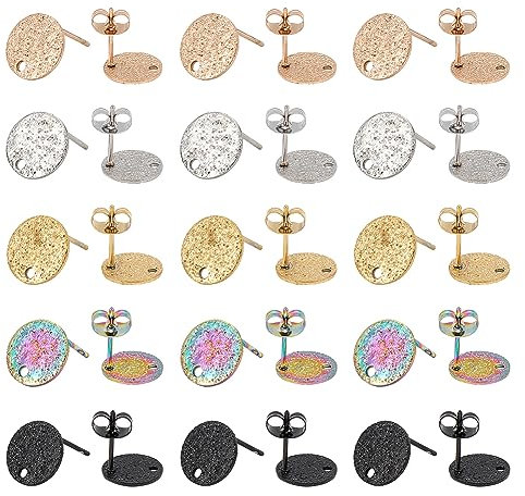 UNICRAFTALE 30pcs 5 Farben Strukturierte Runde Ohrstecker Hypoallergen Ohrstecker Edelstahl Ohrring Komponente Mit Ohrmuttern Für DIY Schmuckherstellung 0.8mm Pin