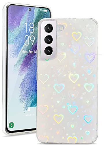 L-FADNUT Kompatibel mit Samsung S21 FE 5G Hülle, Mädchen Transparent Glitzer Herz Muster Schutzhülle Modisch Frauen Silikon Handyhülle Leicht Dünn Aesthetic Phone Case für Samsung S21 FE 5G